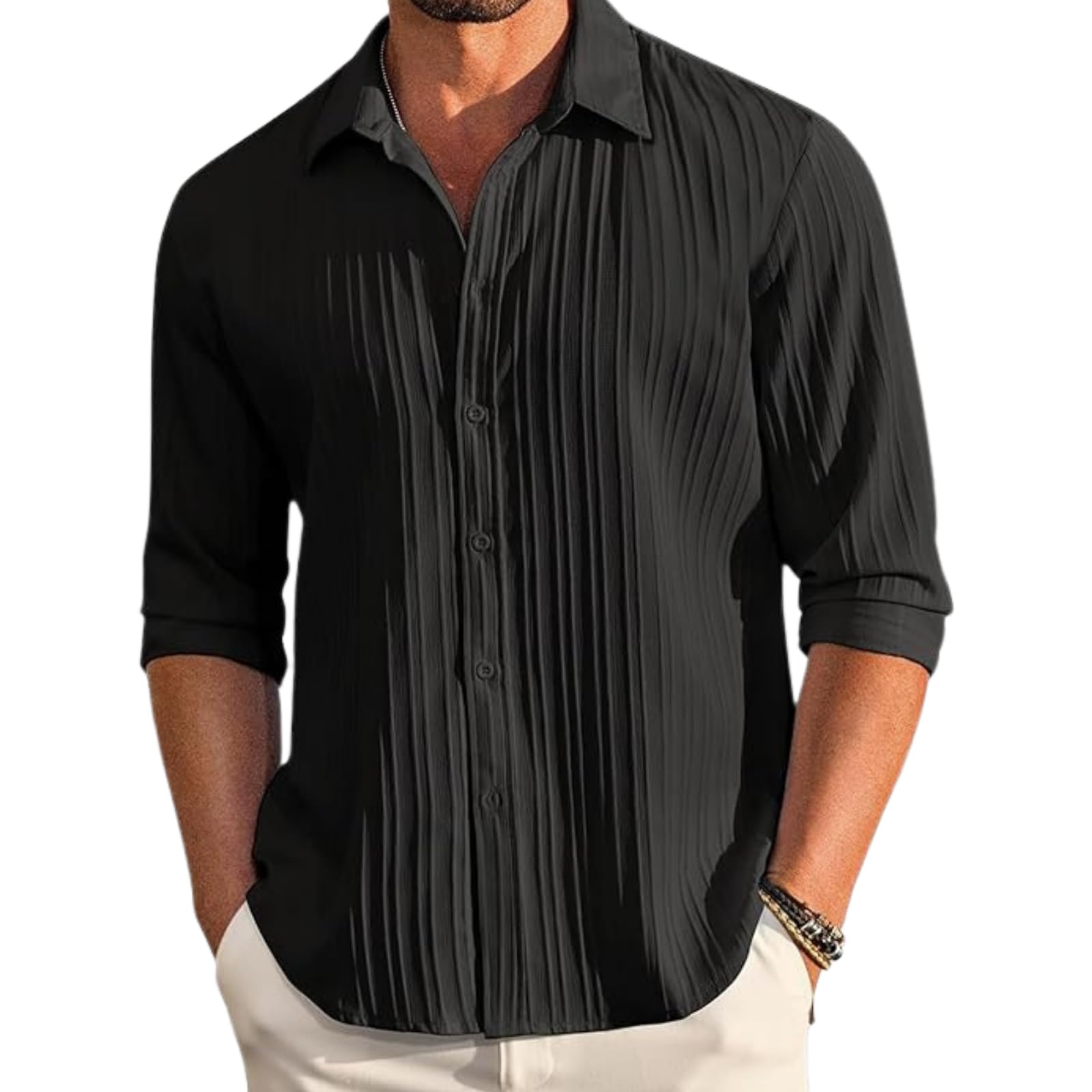 COMBRAIDED Men's Popcorn Texture Shirt - Long Sleeve